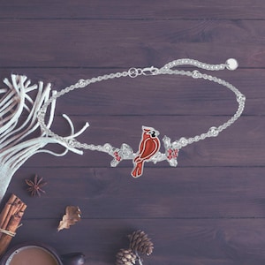 Red Cardinal Bracelet 925 Sterling Silver Cardinal Bracelet for Women Cute Animal Bracelet Jewelry