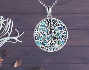 Tree of Life Celtic Knot Necklace 925 Sterling Silver Abalone Shell Celtic Necklace For Women