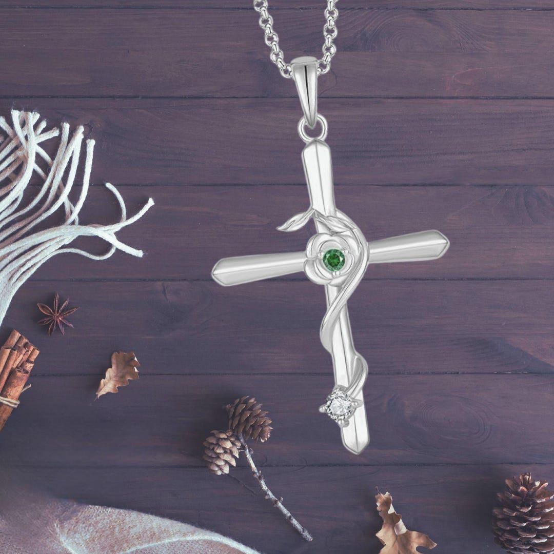 Rose Flower Cross Necklace Sterling Silver Jesus Flower Necklace for ...