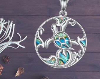 Turtle Necklace 925 Sterling Silver Turtle Abalone Shell Necklace for Women