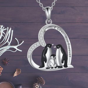 Penguin Necklace 925 Sterling Silver I Love You Forever Cute Penguin Heart Necklace for Women