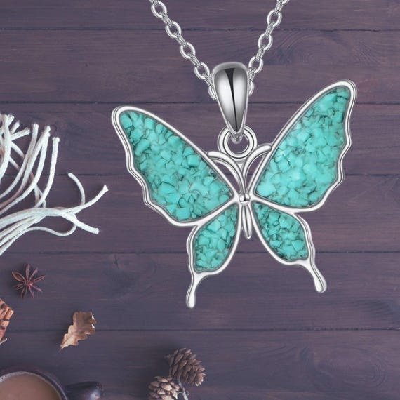 Butterfly Turquoise Necklace for Women 925 Sterling Silver Nature