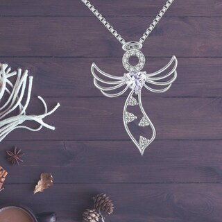 Collana Con Ali D'angelo In Argento 925 E Pietra Di Luna, Ciondolo 1,05x1,01 Pollici, Catena 18+2 Pollici. Gioiello Simbolo Di Protezione E Purezza. Regalo Significativo Per Donne.