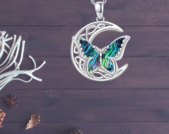 Celtic Moon Butterfly Necklace 925 Sterling Silver Celtic Jewelry For Women