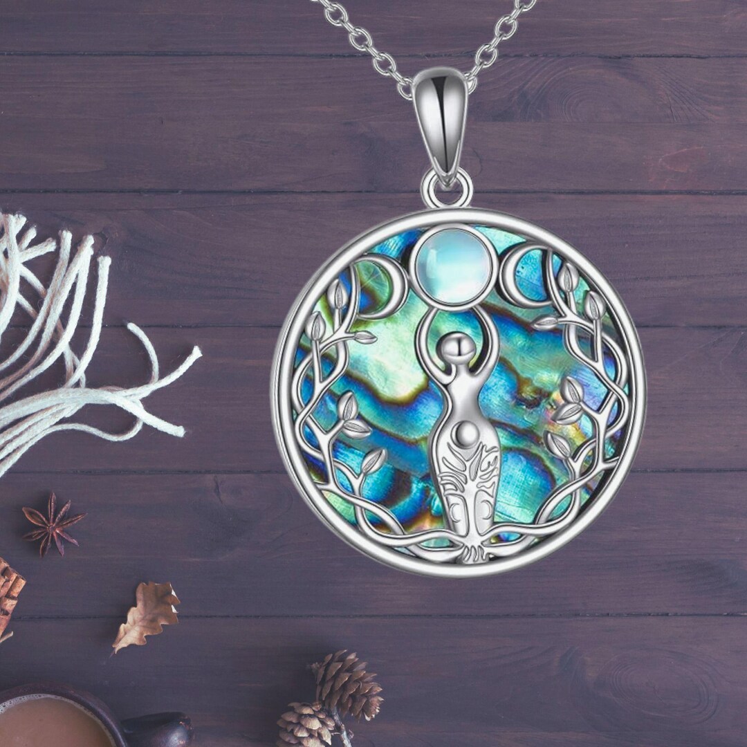 Triple Moon Necklace 925 Sterling Silver Moonstone Abalone Shell Triple ...