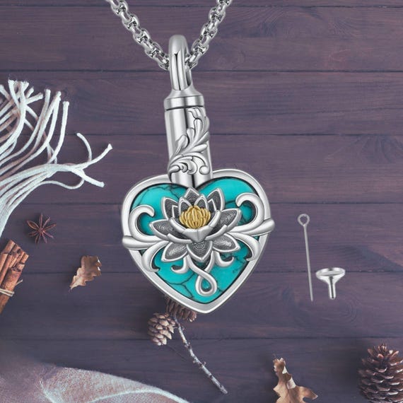Heart Urn Necklace for Women 925 Sterling Silver Lotus Flower Urn