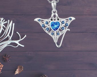Colar de arraia para mulheres, colar com pingente de arraia-manta oceânica em prata esterlina 925
