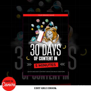 30 Days Social Media Content In 5 Minutes |Social Media | Digital Download | Ebook | PLR | Content| DFY | Content Strategies | Content Ideas