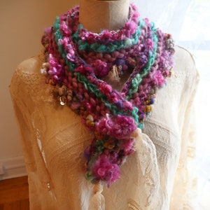 hand knit scarf soft old world magenta scarf happy remembrance adornment scarf image 2