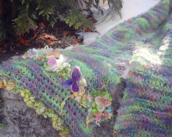 enchanted woodland hand knit brushed mohair fantasy flower wrap scarf - softly wild dreamland