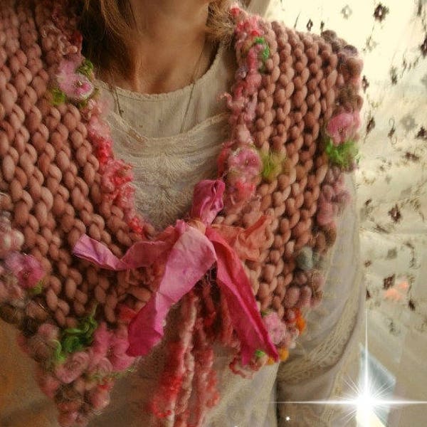 hand knit scarf romantic rose artyarn cowl collar scarf -  old world romance collar - on sale