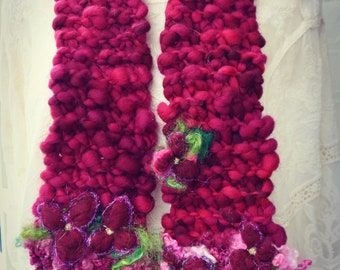 handknit soft warm winter flowering scarf