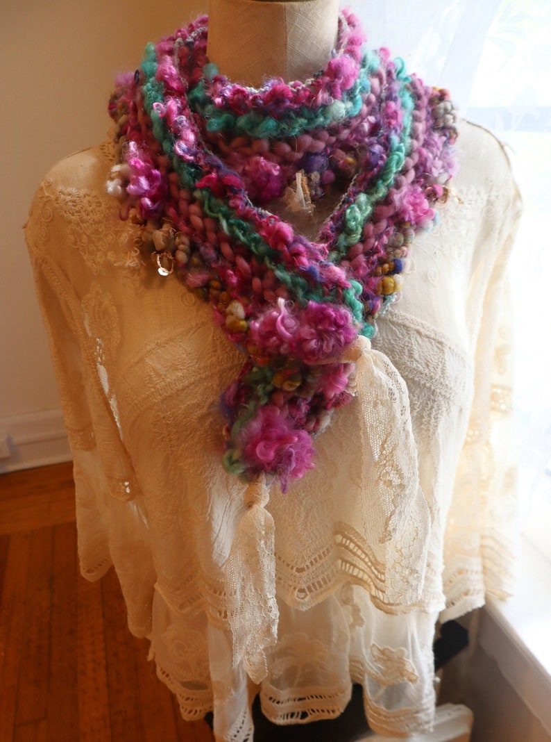 hand knit scarf soft old world magenta scarf happy remembrance adornment scarf image 2