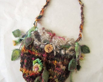 handknit shoulder bag rustic earthy curly wool bag  -  gypsy sister traveller