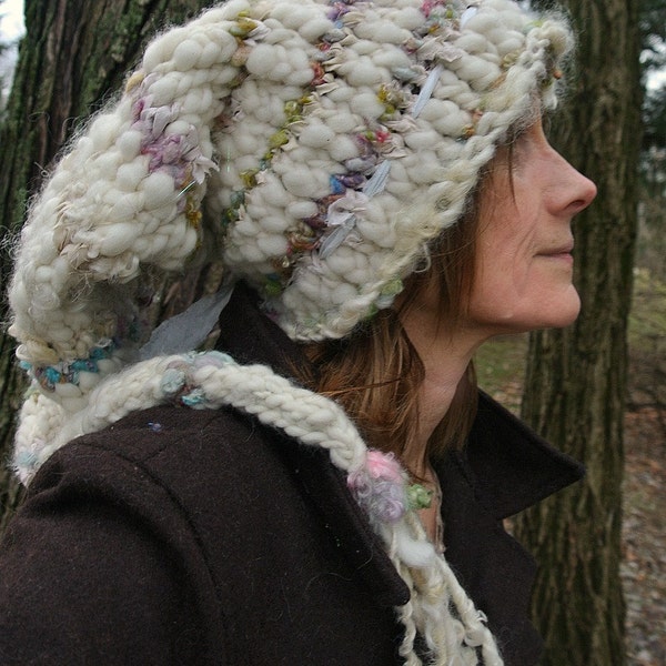 hand knit slouchy hat art yarn wool fantasy faerie stocking winter hat -  old world winter fairytale