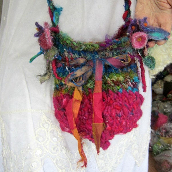 reserved - handknit bag rustic fairytale shoulder bag - enchanted forest visitor