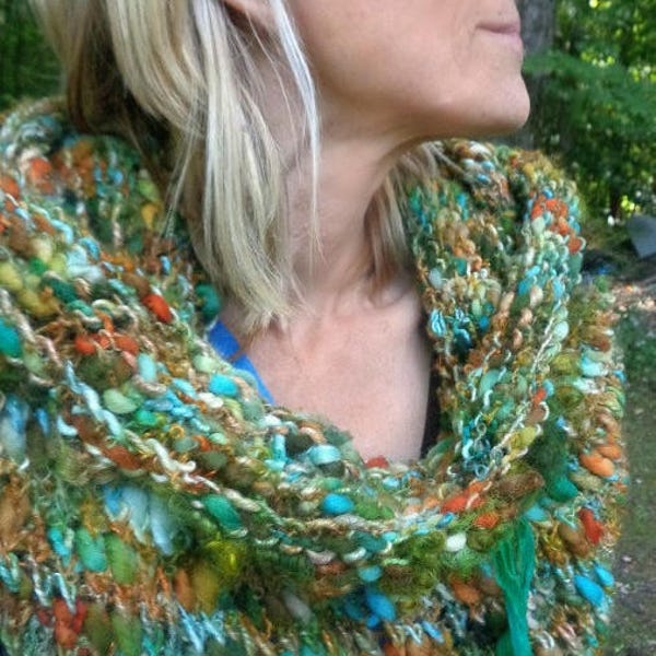 on sale - scarf cowl autumn wrap loop scarf hand knit art yarn - autumn arrival