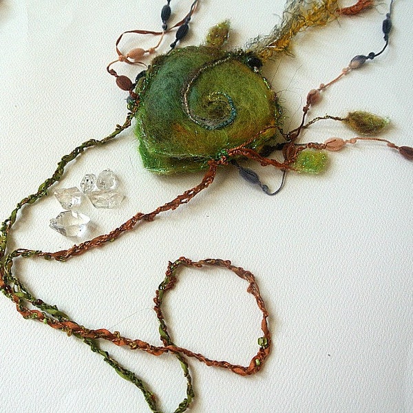 reserved - crystal fairy pouch - needle felted leaf fern and moss fairy pouch from the enchanted forest