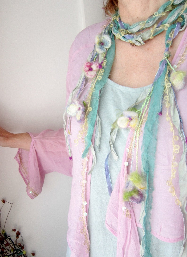 silky adornment/scarf/lariat from the enchanted forest dreaming of sparkling meadow flowers image 1