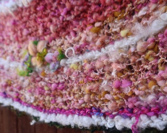 chunky soft hand knit handspun art yarn patchwork boho wrap - warm wild dream of pink wrap