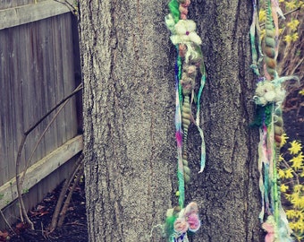 scarf enchanted forest art yarn extra long garland neck piece boa - spring flowerings dream