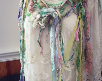 scarf enchanted forest art yarn extra long garland neck piece boa - spring flowerings dream