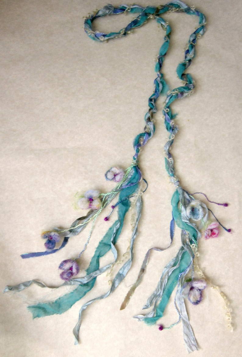 silky adornment/scarf/lariat from the enchanted forest dreaming of sparkling meadow flowers image 3