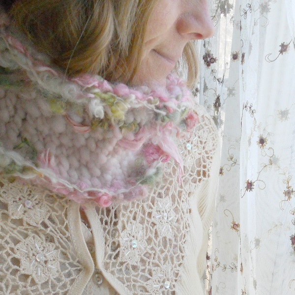 rustic handknit cowl scarf neckwarmer of warmth and softness - a gentle heart