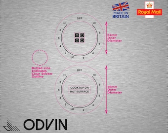 Etiqueta autoadhesiva para quemador de cocina de 2 diales Hi-Lo-Hi con impresión en blanco o negro y parte posterior transparente para Samsung - Pegatinas para interruptor de perilla de cocina y horno 1003