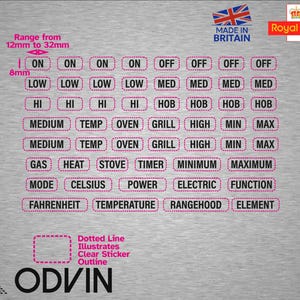 Etichette adesive per funzioni principali del testo, fornello, forno, manopola del quadrante del piano cottura, interruttore, grill ad alta temperatura, fornello 1002