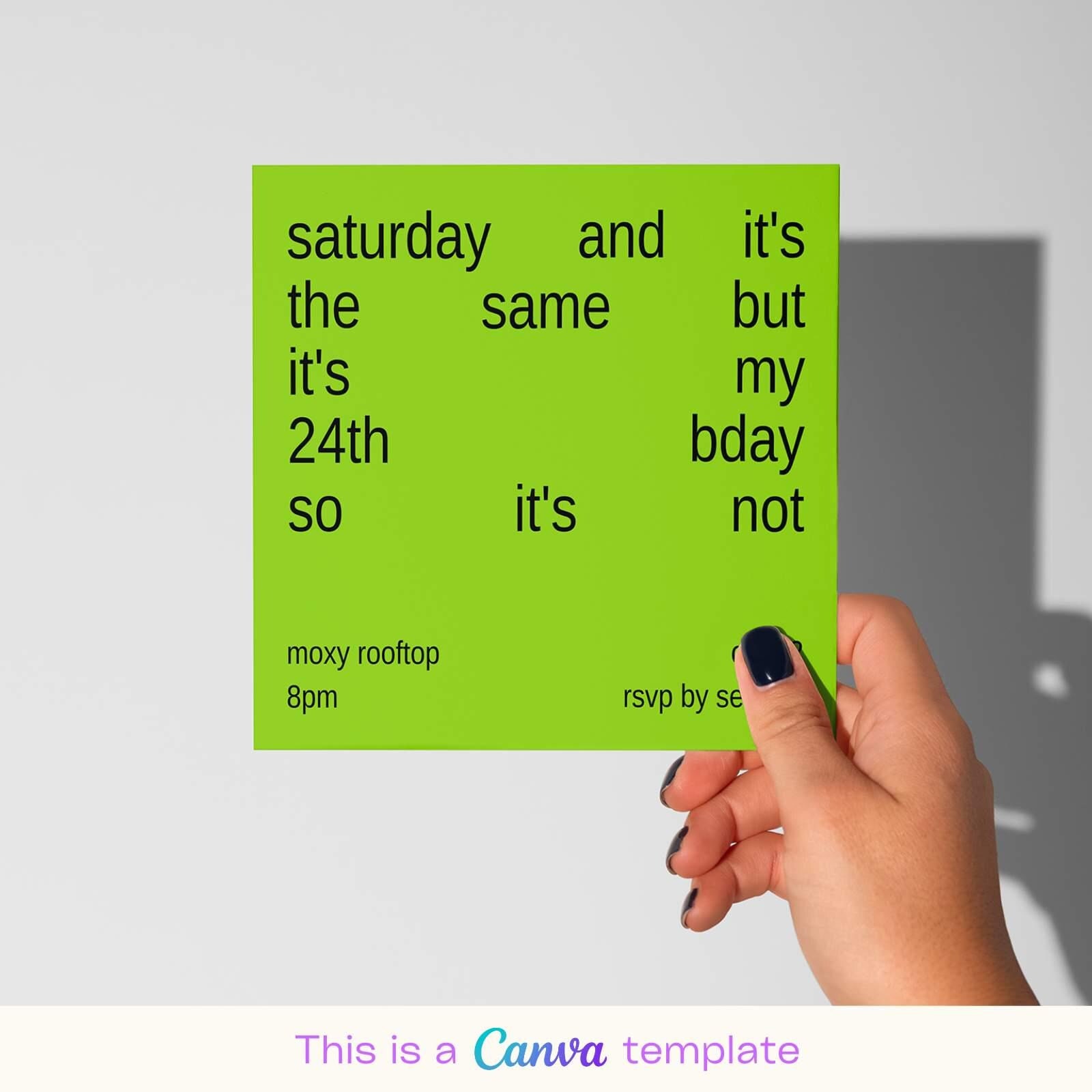 Editable Brat Birthday Invitation Digital Canva Template 365 Party Girl Editable Brat Birthday Invitation Digital Canva Template 365 Party Girl