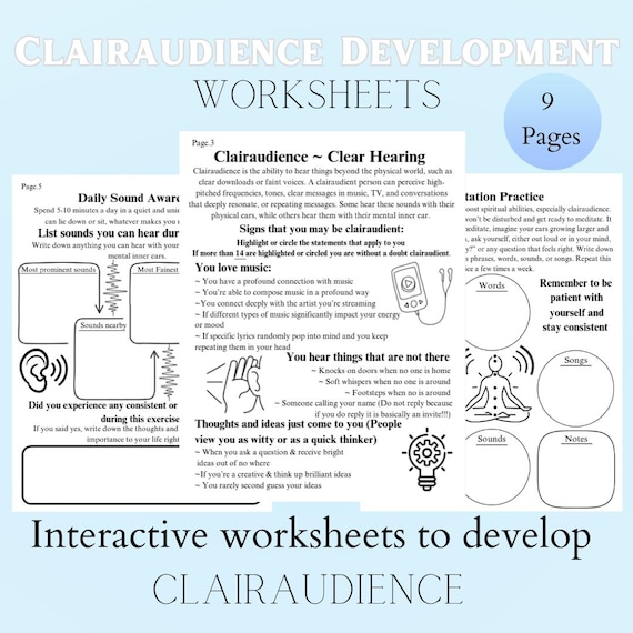 Clairaudience Development Worksheets, Digital Download. Print From Home, Psychic Abilities