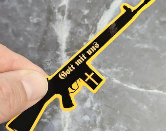 Gott Mit Uns Battle Rifle Vinyl Sticker - Teutonic Crusader Waterproof Laminated Decal