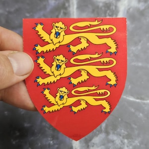 Sticker Royal Arms of England, vinylsticker wapenschild van Engeland, sticker Three Lions, heraldiek cadeau voor geschiedenisliefhebbers