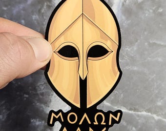 Molon Labe Corinthian Helmet  Vinyl Sticker - Ancient Greek Spartan Waterproof Laminated Decal