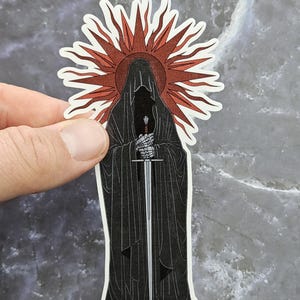 Pegatina de caballero de fantasía oscura, pegatina de vinilo gótico, pegatina de estética oscura, arte de fantasía oscura, bruja, pegatina de regalo para amantes de la estética oscura