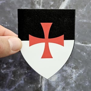 Autocollant bouclier des Templiers, autocollant en vinyle noir et blanc bouclier des Templiers, autocollant croisé cadeau pour les amateurs de militaires et d'histoire