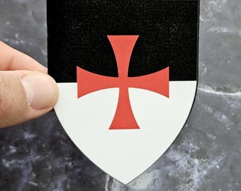 Adhesivo de vinilo del escudo de armas de los Caballeros Templarios - Calcomanía heráldica laminada de los cruzados