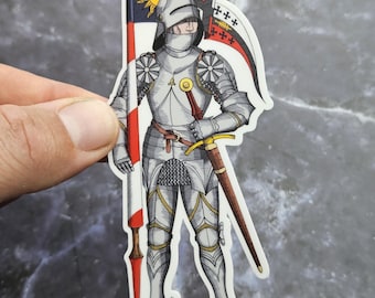 Gothic Armor Knight with Banner Vinyl Sticker - Late Medieval and Rennaissance Laminated Decal