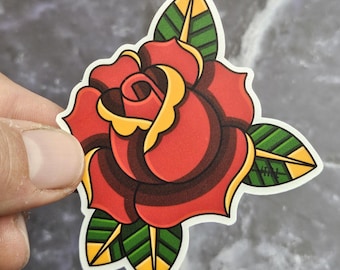 Old School Rose Tattoo Sticker: Vintage Style Vinyl Decal