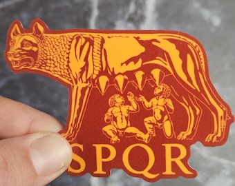 Roman Capitoline Wolf Vinyl Sticker - Romulus and Remus SPQR Waterproof Laminated Decal