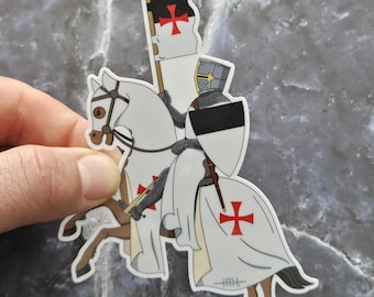 Templar Knight Vinyl Sticker - Crusader Mounted Knight Laminated Decal
