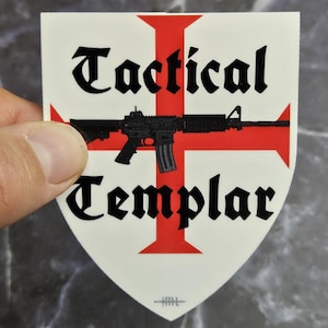 Tactical Templar Sticker, Medieval Crusader Shield Glossy Vinyl Sticker, Christian Decal, Gift Sticker for military and history enthusiasts