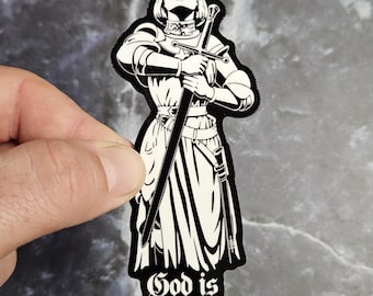 Joan of Arc Vinyl Sticker - Medieval Warrior, God Is With Me Waterproof Laminated Decal