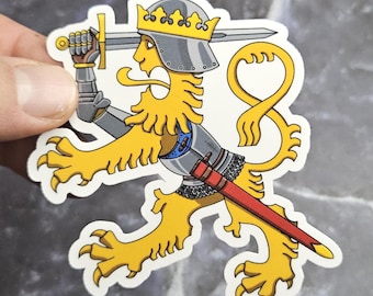 Finnish Medieval Lion Vinyl Sticker - Suomi Leijona Laminated Decal