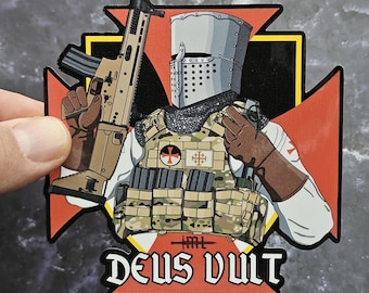 Deus Vult Tactical Templar Vinyl Sticker - Crusader Tactical Warrior Laminated Decal