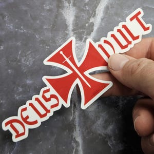 Deus Vult Vinyl Sticker - Crusader Motto and Cross Waterproof Laminated Decal