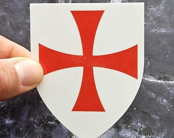 Adhesivo de vinilo del escudo de armas de los Caballeros Templarios - Calcomanía laminada con escudo de los cruzados