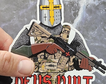 Deus Vult Knight Vinyl Sticker - Tactical Crusader Laminated Decal