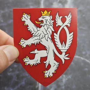 Tjeckiens vapensköld vinylklistermärke - tjeckiskt lejon heraldiskt laminerat dekal